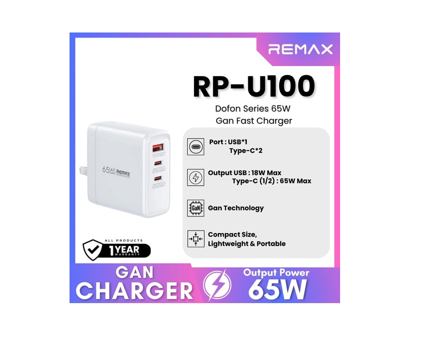 Cargador de 65W 2C-1A RP-U100